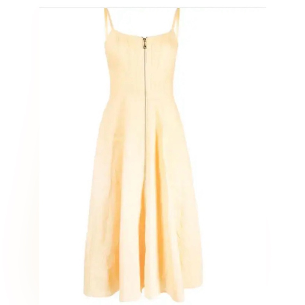 Zimmermann Pale Yellow Spaghetti-Strap Zip-Front Midi Dress - Picture 5 of 6